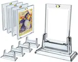 4PCS Pokemon Karten Hüllen 35PT Magnetischer Kartenhalter mit 4PCS Sammelkarten Ständer Magnetic Card Holder Trading Card Sleeve UV Karte Pokemon Folien Magnet Holder Hardcase für MTG TCG Karten