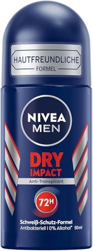 NIVEA MEN Dry Impact Deo Roll-On, Anti-Transpirant für ein trockenes Hautgefühl, 72h Schweiß-Schutz und Dual-Active-Formel (50 ml)