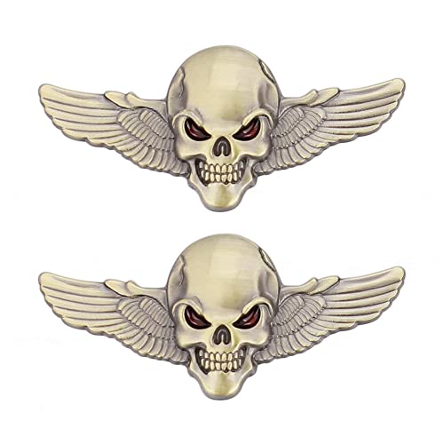 2 Stück Schädel Skull Emblem Auto Aufkleber 3D Schädel Abzeichen Auto Styling Aufkleber Zubehör für Auto Motorrad(Kupfer)