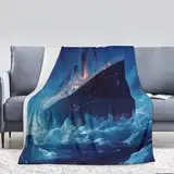 Kuscheldecke flauschig 150 x 200 cm,Gletscher Plüsch Decke Für Kinder Erwachsene, Schiff Anti-Pilling Decke Für Bett Sofa Büro Kinderbet Coral Fleece-Decke, Sofadecke warm weich