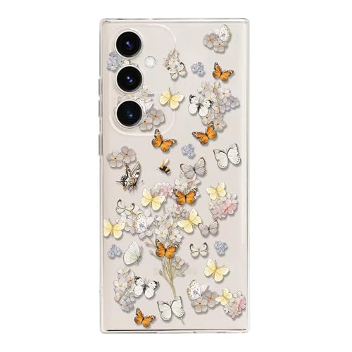 Rnrieyta Miagon Kreativ Blume Hülle für Samsung Galaxy A15 5G/4G,Schmetterling Blätter Blumen Flower Serie Schutzhülle Transparentes Weich TPU Cover Dünne Kratzfeste Silikon Gel