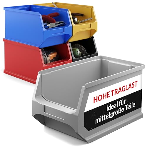 aidB Sichtlagerbox 235x145x125mm – Sortierboxen für Kleinteile – Lagerboxen für Werkstatt & Gewerbe – Kleinteilmagazin mit offener Front – Sortimentskasten für Schütten & Regalsysteme - Gr. 3.0 - Grau