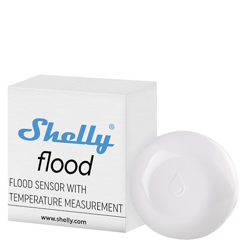 Shelly Flood | Kabelloser Flutsensor mit Temperaturmessung | Hausautomation | Tropf- und Leckalarm Fußbodenheizungssteuerung Kompaktes Design leicht zu bedienen Batterielebensdauer bis zu 18 Monaten