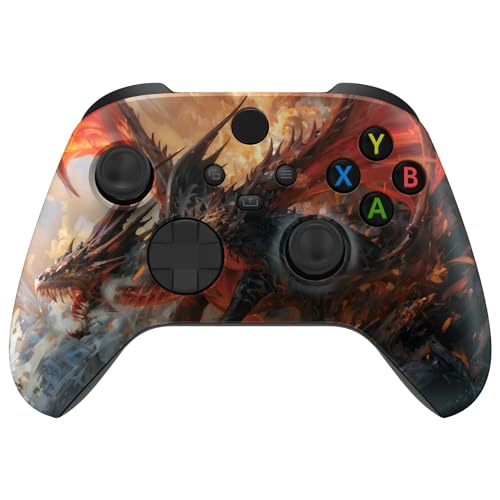 eXtremeRate Front Gehäuse Case für Xbox Series X/S Controller, Ersatz Vordere Hülle faceplate Skin Shell Cover Zubehör für Xbox Core Controller Model 1914(Rot Drachen)-KEIN Controller