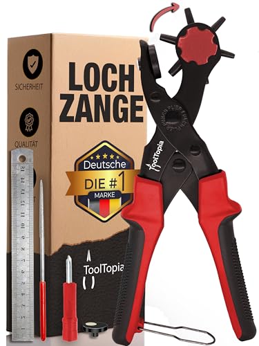 Lochzange für Leder [KOMPLETTSET], Locheisen | Lochstanzer als Leder Werkzeug, Papier, Gürtel Locher, oder Lochstanze für Stoff, Biothane, Kunstleder etc. Hole Puncher mit Komforthebel