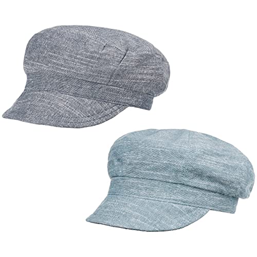 Lipodo Summer Newsboy Wendecap Damen - Wendbar - Ballonmütze aus 70% Baumwolle, 30% Leinen - Baker-Boy-Mütze mit meliertem Look - Mit Stretchband - Damenmütze Frühjahr/Sommer Denim M (57-58 cm)