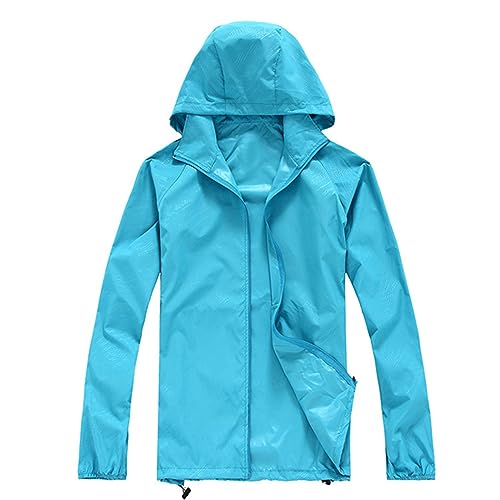 UNIQTA Regenmantel für Damen, leichte Regenjacke, einfarbig, Outdoor, winddicht, Kapuzenjacke, Frühling, Herbst, Wanderjacke, hellblau, 32