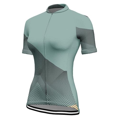 Chickwin Radtrikot Kurzarm Damen, Geometrisch Stil Fahrradtrikot Sommer Elastische Fahrradbekleidung Fahrrad Top MTB T Shirt Cycling Jersey Bekleidung für Radsport Outdoor