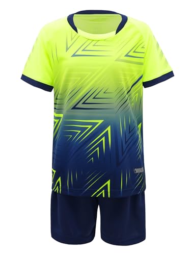 Aiihoo Kinder Jungen Trainingsanzug Sportanzug Set Kurzarm Sportshirt mit Sportshorts Mädchen Jogginganzug Sommer Sportkleidung B Leuchtendes Grün 110-116