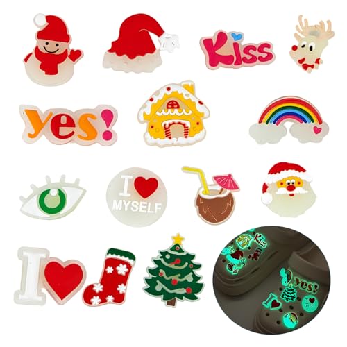 Cinsenten Schuh Charms Crocs Anstecker Stecker Sticker Set Pins für Clog-Dekor Glitzer Zubehör Tiere Medizin Buchstaben Anime Schuhclips für Kinder Jungen Mädchen (Weihnachten Santa)