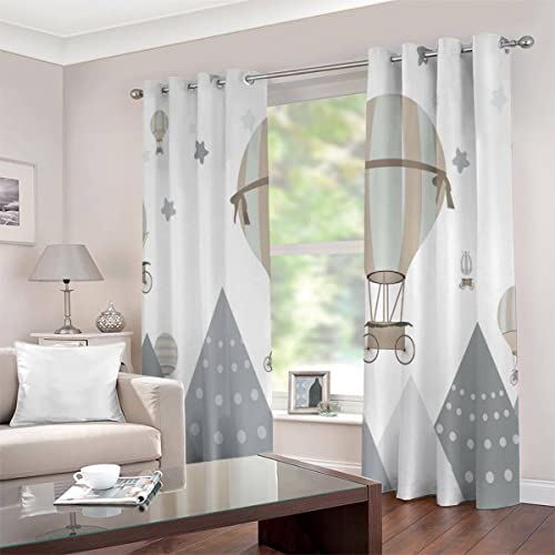 Vorhänge mit Ösen 2er Set Bunter Heißluftballon Blickdichte Gardinen Kinderzimmer Vorhänge Graue Berge Verdunkelungsvorhang Lichtundurchlässige Vorhang mit Ösen 3D Polyester Vorhänge 150 x 166 BxH