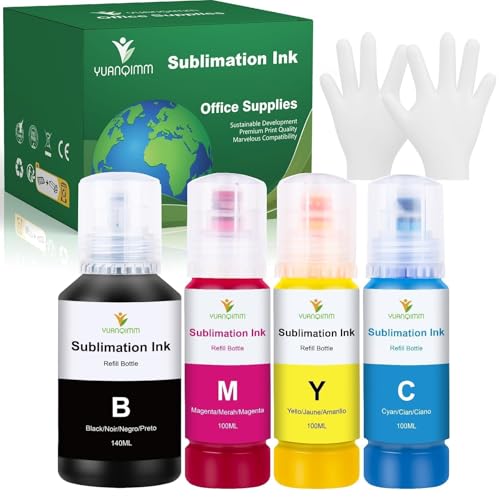 YUANQIMM 440ML Sublimationstinte für Epson EcoTank E102 E104 ET-2810 ET-2820 ET-2830 ET-4810 ET-2815 ET-2850 ET-2856 ET-2870 ET-4800 EcoTank Drucker für Heat Transfer Stoffe T-Shirts Keramik Tumbler
