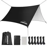 Overmont Camping Zeltplane 3m x 3m Tarp Multifunktional Tragbar Sonnensegel mit 6 Heringe und 6 Seilen Sonnenschutz für Hängematte Outdoor Reisen Picknick Schwarz