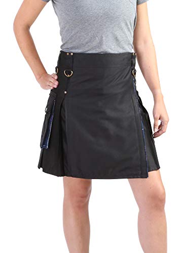 Damn Near Kilt 'Em Rhona Utility Kilt für Damen, Schwarz und Tartan, Large