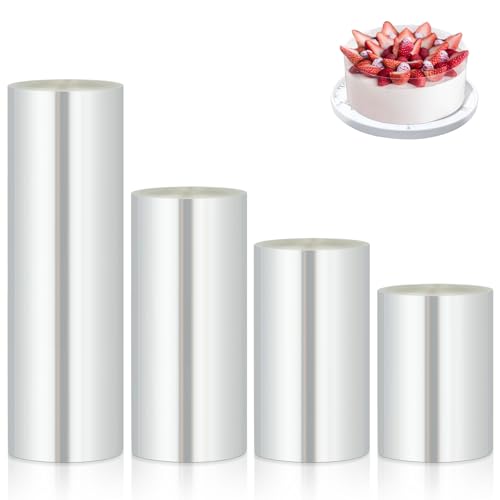 AiQInu Tortenrandfolie Wiederverwendbare 4 Rollen, 6cm/8cm/10cm/15cm Hochx10m，Transparent Acetat Rolle, Acetat Kuchenstreifen, Acetat Rolle für Tortendeko Schokolade Mousse Kuchen Dessertringe