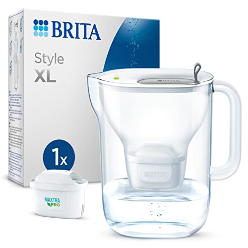 BRITA Wasserfilter-Kanne Style XL hellgrau (3,6l) inkl. 1 MAXTRA PRO All-in-1 Kartusche – großer Filter im modernen Design für den Kühlschrank zur Reduzierung von Kalk, Chlor, Blei & Kupfer