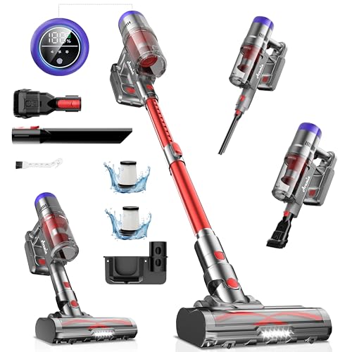 Avamia Staubsauger Kabellos, Bis Zu 55 Minuten Laufzeit, 250W Akku Staubsauger Mit LED-Bildschirm, 6-in-1 Leichter Staubsauger Mit Anti-Verwicklungsbürste Für Hartboden Teppich Tierhaare