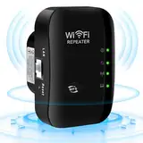 WLAN Repeater mit 300 Mbps - WLAN Verstärker WiFi Extender Booster 2,4GHz WiFi Extender mit Repeater/AP Modus und WPS-Funktion Internet Verstärker bis zu 3000qm und 30 Geräte (schwarz)