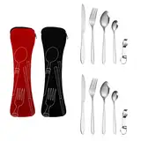 Edelstahl Campingbesteck Set für 2 Personen - Portable Besteck für Unterwegs, Reise, Camping, Picknick, Schule und Catering - Campingzubehör