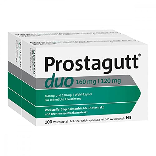 Prostagutt duo 160 mg | 120 mg Weichkapseln – Pflanzliches Arzneimittel zur Verringerung des Harndrangs bei gutartiger Prostatavergrößerung – 200 Weichkapseln