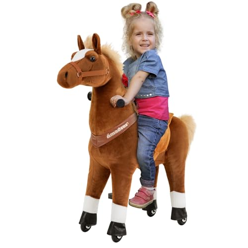 Miweba Pony Amadeus | Reitpferd auf Rollen - Pferd für Kinder - Schaukelpferd - Schaukeltier - Kuscheltier - Spielpferd zum Reiten - Plüschtier - Stofftier - Stehpferd - 4-8 Jahre