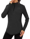 Terecey Sportshirt Damen Langarm, UPF50+ Funktionsshirt Laufshirt Fitness Yoga T-Shirt Atmungsaktive Langarmshirt Workout Shirts Oberteile Frauen mit 1/4-Reißverschluss S-3XL