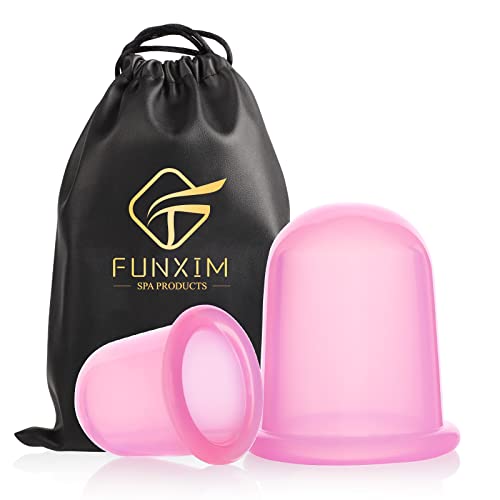 Funxim Schröpfgläser Silikon 2 Stück, Silikon Schröpfen Cups Massagegeräte tools set, BPA freies Schröpfglas Cellulite Gegen Verspannungen für Körper - mit Aufbewahrungstasche