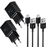 2-Pack Ladegerät mit Ladekabel Kompatibel mit Samsung Galaxy S8, S8 Plus, S9, S9 Plus, S10, S10 Plus, S10e 5G, A50, A51, A40, A30, A20, A20e, Z Flip3, Fold2, Schnellladegerät Schwarz
