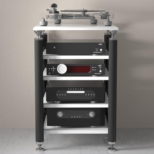 TV Rack HiFi Regal Audio Schrank,Multifunktionales Ablageregal,Vinyl Plattenspieler Stand,Offene Ablagen,mit Aufbewahrung,Platzsparend,für Wohnzimmer,Schlafzimmer,Büro,Wohnheim.(Black white,62x57x100c
