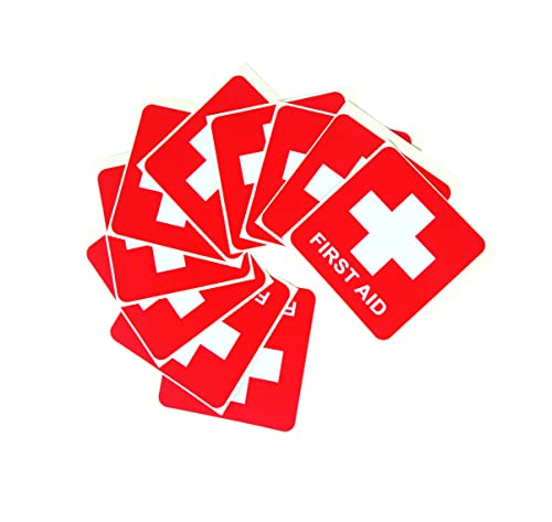 10-teilige Erste Hilfe Aufkleber 10x10 cm, wasserdichte Notfallbehandlungs-Etiketten, Blasenfreie selbstklebende Schale und Stick Vinyl Aufkleber