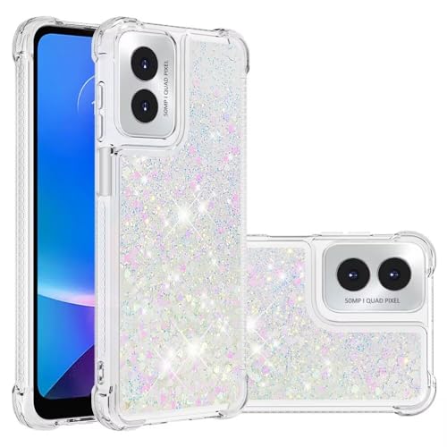 Nadoli Glitzer Treibsand Hülle für Motorola Moto G Play 4G 2024,Silikon Stoßfest Handyhülle Transparent TPU Bumper Schutzhülle Flüssig Durchsichtig Quicksand Case