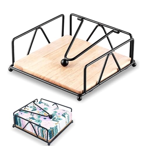 Schwarzer ServiettenstäNder, Serviettenhalter, Holzsockel und Eisenständer, Servietten Halterung, Napkin Holder, Geeignet für Esszimmer, Küche, Esszimmer, Picknick