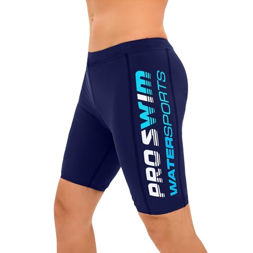 Veranobreeze Herren Athletic Solid Swim Jammers,Endurance Long Racing Training Badeanzug (Dunkelblau+Blau weiß, Größe XL)