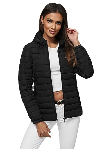 OZONEE Damen Übergangsjacke Regenjacke Jacke Übergang Jacken Herbst Bomberjacke Stehkragen Kapuze Steppjacke Kapuzenjacke Leichte Outdoor Puffer Jacket Gepolstert JS/16M9103Z/392 SCHWARZ M