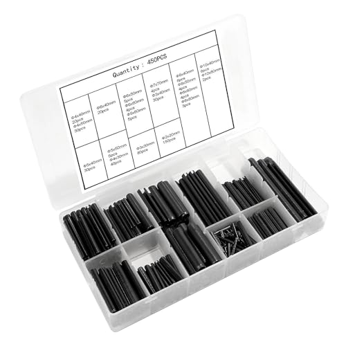 MIGUBIGU 450 Stück Hohl Federstifte Sicherungsring, Spannstift Sortiment Schwarz ø 2,0-10mm, Spannstift Hohlsplinte mit Aufbewahrungsbox aus Kunststoff, Zur Positionierung zwischen Teilen.