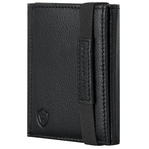 VON HEESEN Slim Wallet mit Münzfach & RFID-Schutz - Mini Geldbörse Herren & Damen - Kartenetui Kreditkartenetui - Portmonee Geldbeutel Portemonnaie klein Schwarz