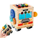 Beschäftigter Würfel für Kinder, geschäftiger Würfel - Busfahrzeug mit LED -Licht - Frühe Bildungsaktivitäten, tragbares Feinmotorikspielzeug für das Lernen von Lebenskompetenzen