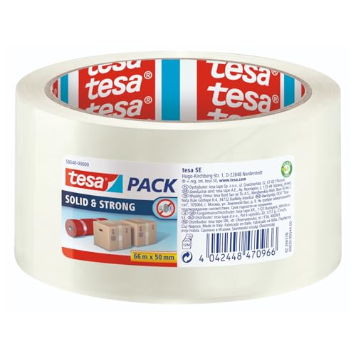 tesapack Solid & Strong - leise abrollbares Paketband/Packband zum sicheren Verschließen von Paketen. Verfügbar in: Transparent und Braun