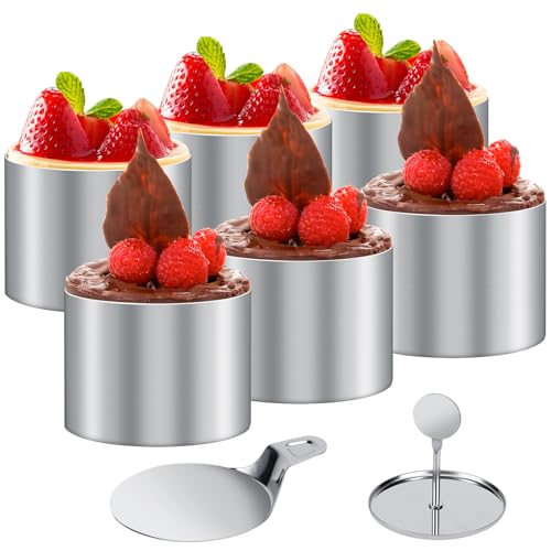 Dessertringe und Speiseringe 6 Stück speiseringe Lebensmittel Ringe Ring Set klein Kuchenringe mit Heber & Stampfer für Nachspeise Mousse Torte Reiskugel Rund DIY Desserts