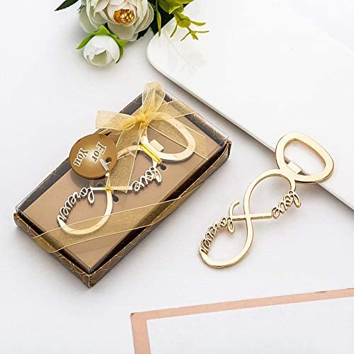 Crysdaralovebi 100 Stück Newest Forever Glod Love Bierflaschenöffner Hochzeitsgeschenke und Geschenke für Gäste, Partygeschenke, Lieferanten, Brautausstellung (Gold)