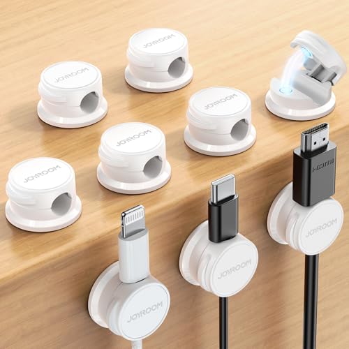 JOYROOM 9 Stück Kabelhalter Kabelclips Kabel Organizer Magnetische Kabelmanagement Selbstklebende Kabelhalter für Schreibtisch, Nachttisch, Ladekabel, HDMI, USB, Audio-Kabel, Büro, Haus, Weiß