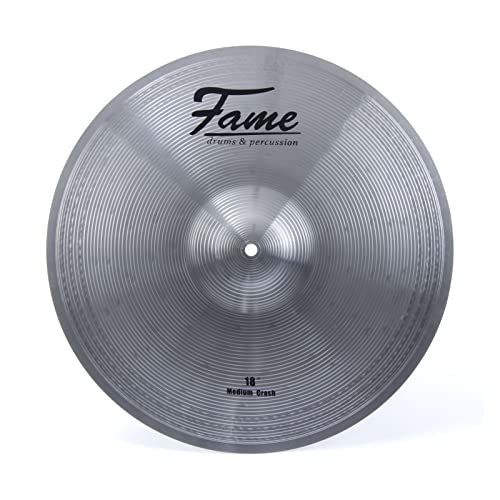 Fame Reflex 18" Crash-Ride Becken, Messing-Legierung, Medium Thin, Robust, Langlebig, Obertonreicher Klang, Vielschichtiges Frequenzspektrum, Silver Brilliant Finish, Perfekt für Einsteiger"