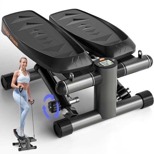 vannect 2 in 1 Mini Stepper für Zuhause mit Power Ropes, 16 Einstellbare Widerstandsstufen, Up-Down Swing Stepper mit Smart-Display, Hometrainer Stepper für Anfänger & Fortgeschrittene, Bis zu 150 KG