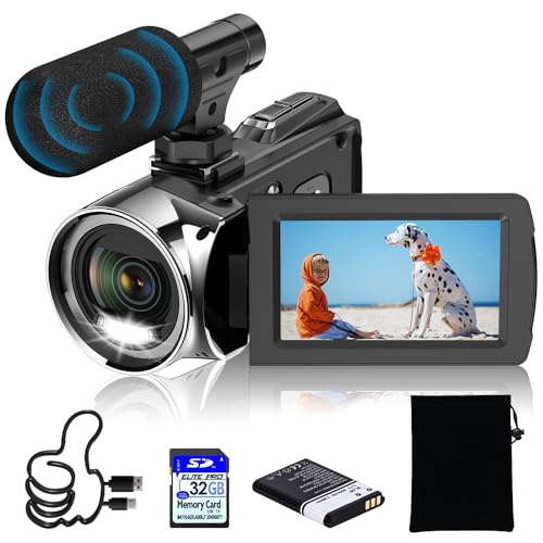 Windancy Videokamera FHD 1080P 48MP 4K Camcorder für YouTube, Video Vlogging Kamera Recorder 18X Digitaler Zoom 3.0 Zoll 270 Grad Drehung IPS Bildschirm Kamera Camcorder