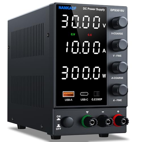 Labornetzgerät einstellbar 30V 10A, Variables DC-Netzteil mit USB-A/Typ-c-Schnellladeanschluss, hochpräzise 4-LED-Anzeige Bank Encoder-Regler-Stromversorgung