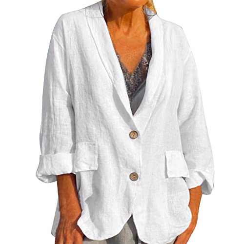 Sommerblazer Damen Leicht Blazer Baumwolle Leinen Blazer Elegant Business Blazer Freizeit Jacke Anzugjacke Leichtes Cardigan Knöpfen Vintage Strand Damenjacke