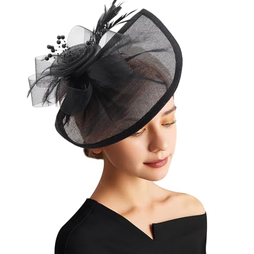 DRESHOW Fascinator Hüte für Damen Pillbox Hut mit Schleier Stirnband und Einer Gegabelten Clip Tea Party Kopfbedeckung