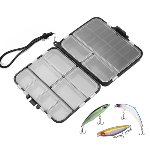 KLEHOPE Köderbox Angeln, Doppelt Angel Köder Box, 12 Fächer Tackle Box Angeln, mit Handschlaufe, Tragbar und Multifunktional, für Aufbewahrung von Ködern, Zubehör