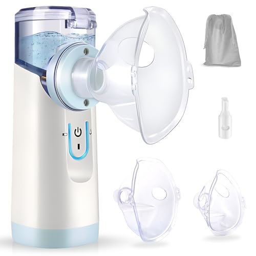 Inhaliergeräte für Erwachsene Vernebler Inhaliergerät Kinder, geräuscharmes Tragbar Mesh Nebulizer Inhalator Set USB wiederaufladbar mit Mundstück und Masken