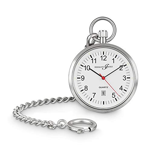 Hermann Jäckle Frankfurt II Taschenuhr – Quarzwerk, 43 mm Gehäuse, Mineralglas, mit Kette und Etui – Klassische Herrenuhr in edlem Design